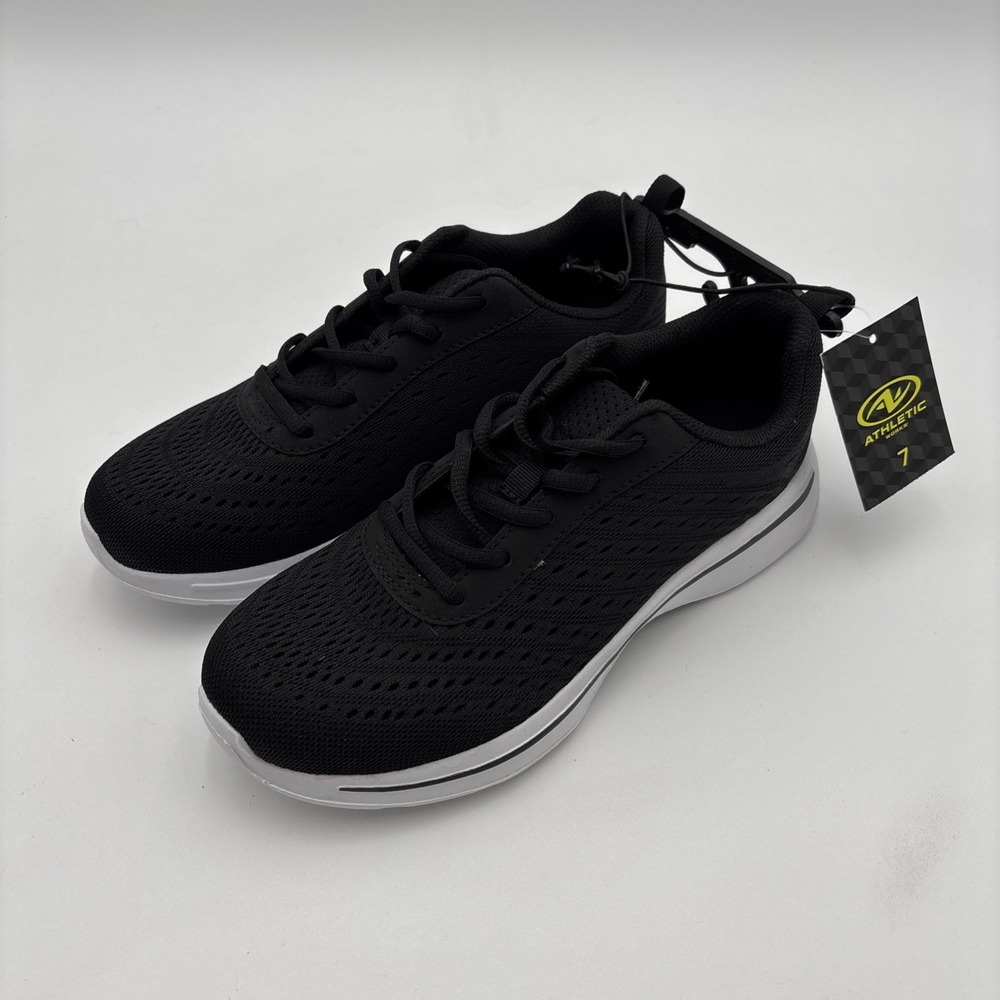 Athletic Works Women's 7 Comfort Arch Support Memory Lace Up Sneaker Black NWT